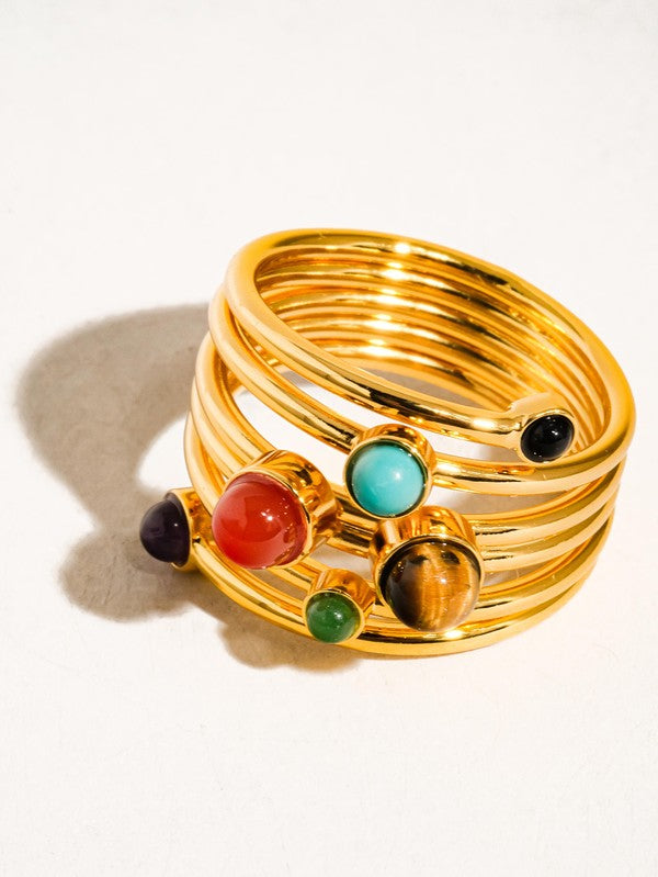 18K Gold Multi Color Stone Layered Ring