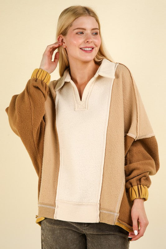 Plus Color Block Frenchy Terry Oversized Knit top