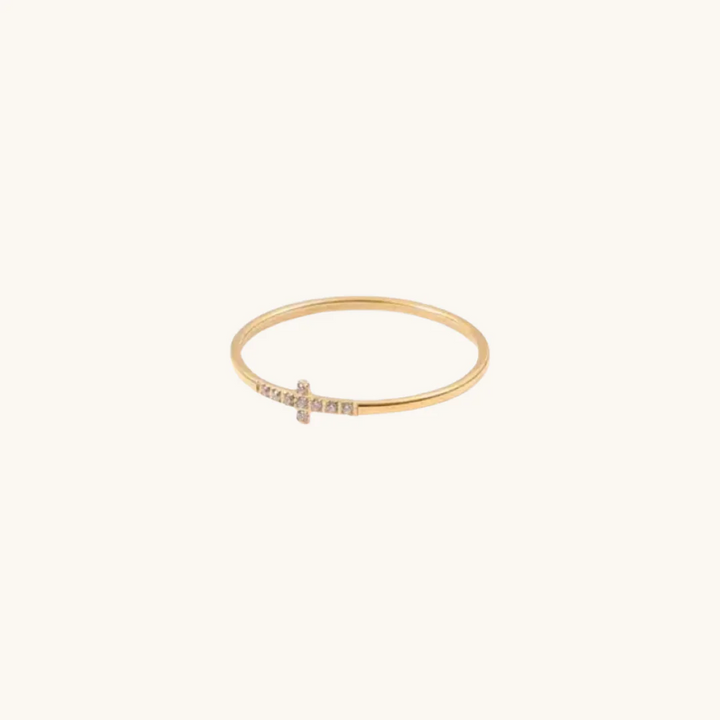 Waterproof Gold Crystal Cross Ring