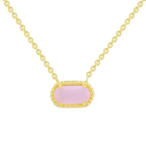 Geometric Birthstone Oval Pendant Necklaces