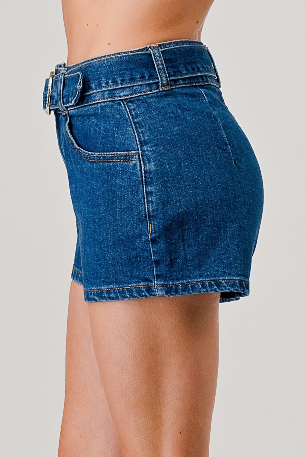 High Rise Belted Butt Lifting Denim Shorts