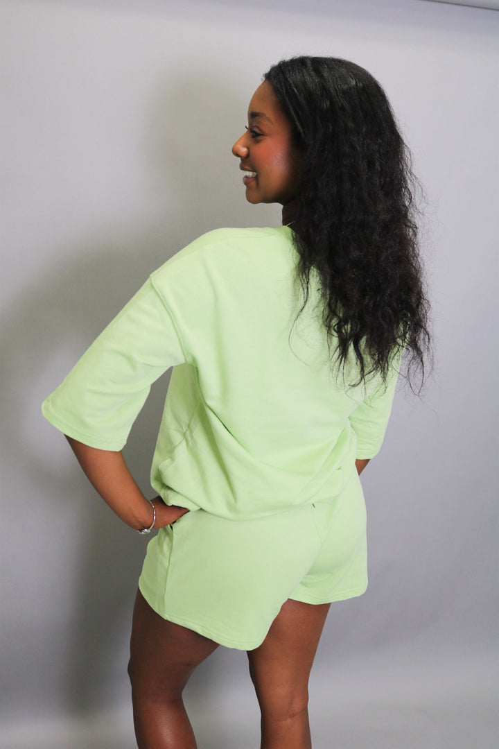 Solid Loose V Neck Half Sleeve Tee And Shorts