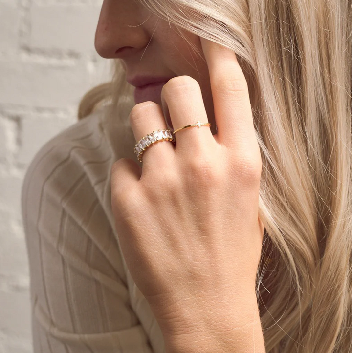 Waterproof Gold Crystal Cross Ring