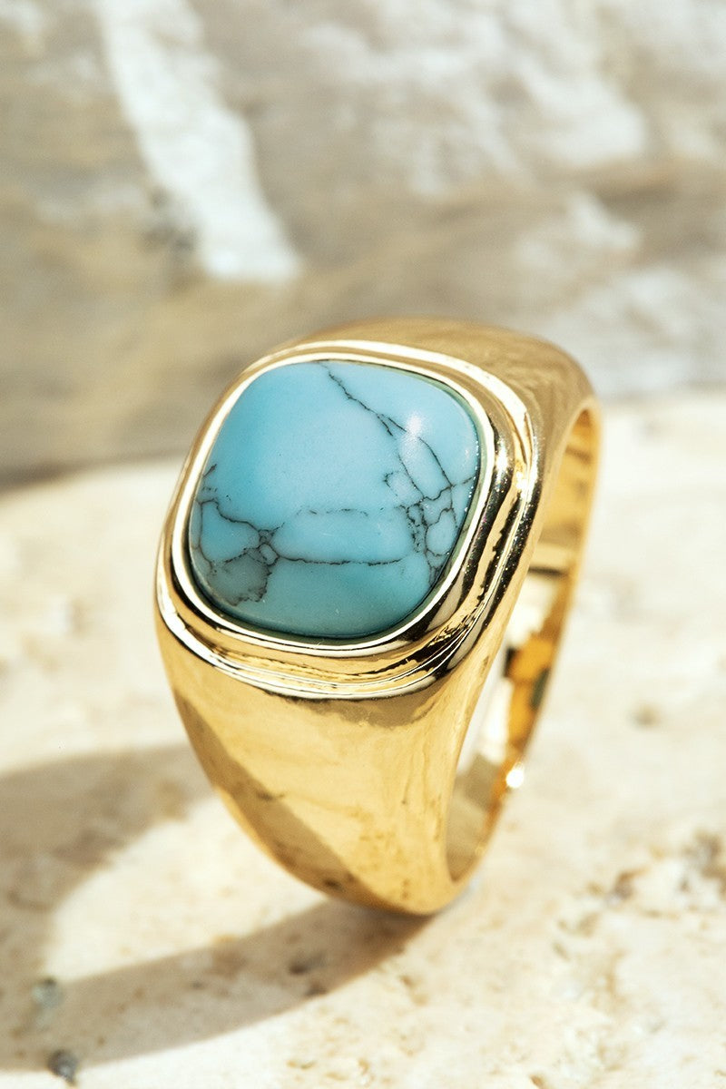 Natural Stone Round Square Ring