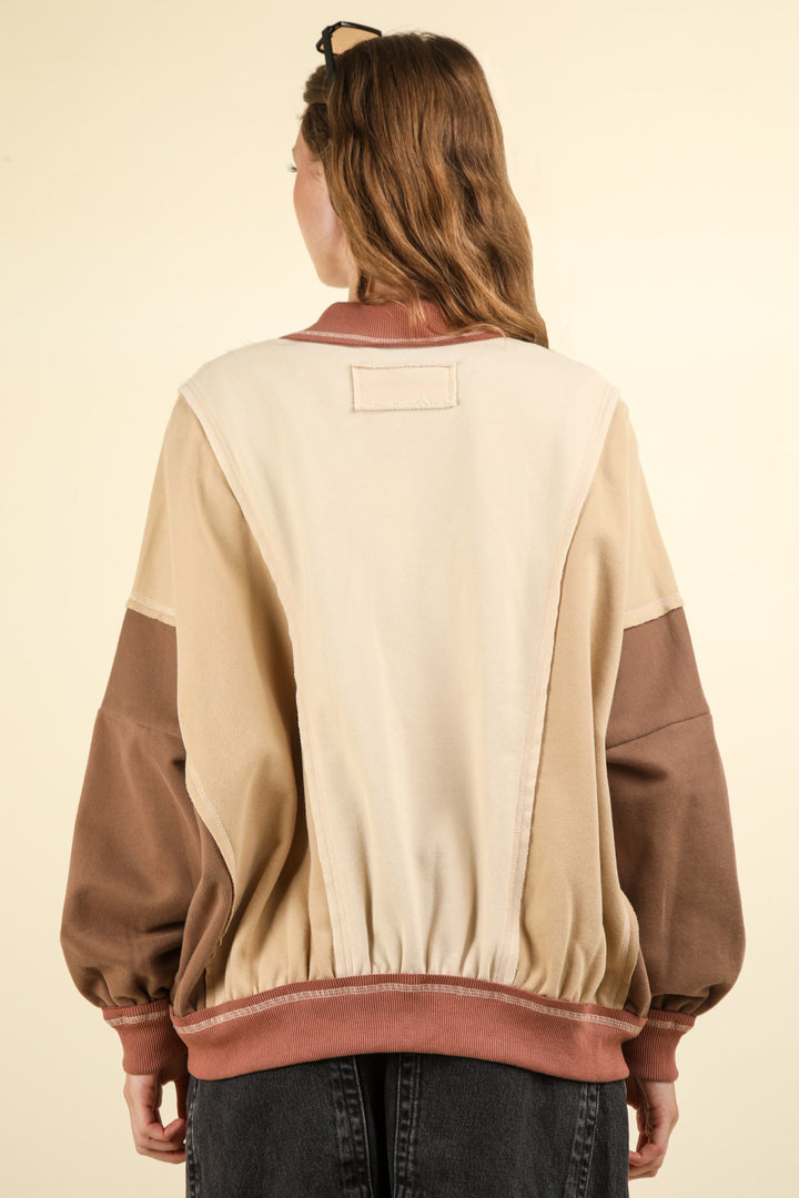 Color Block Bomber Oversized Jacket