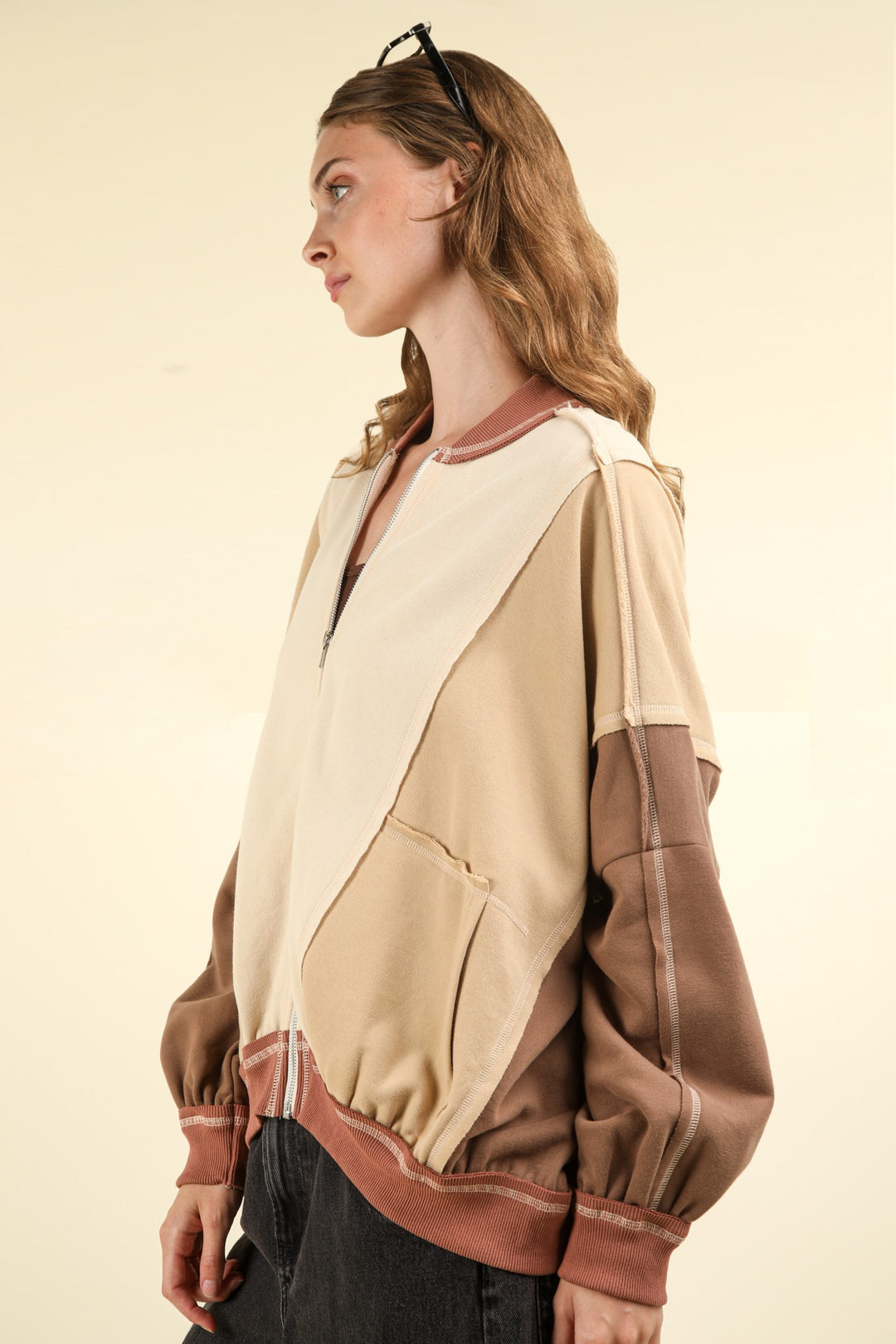 Color Block Bomber Oversized Jacket