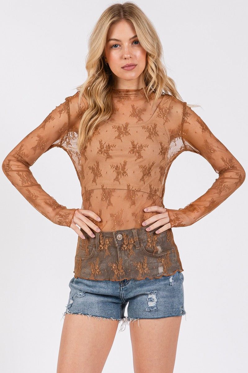 Long Sleeve Floral Lace Top