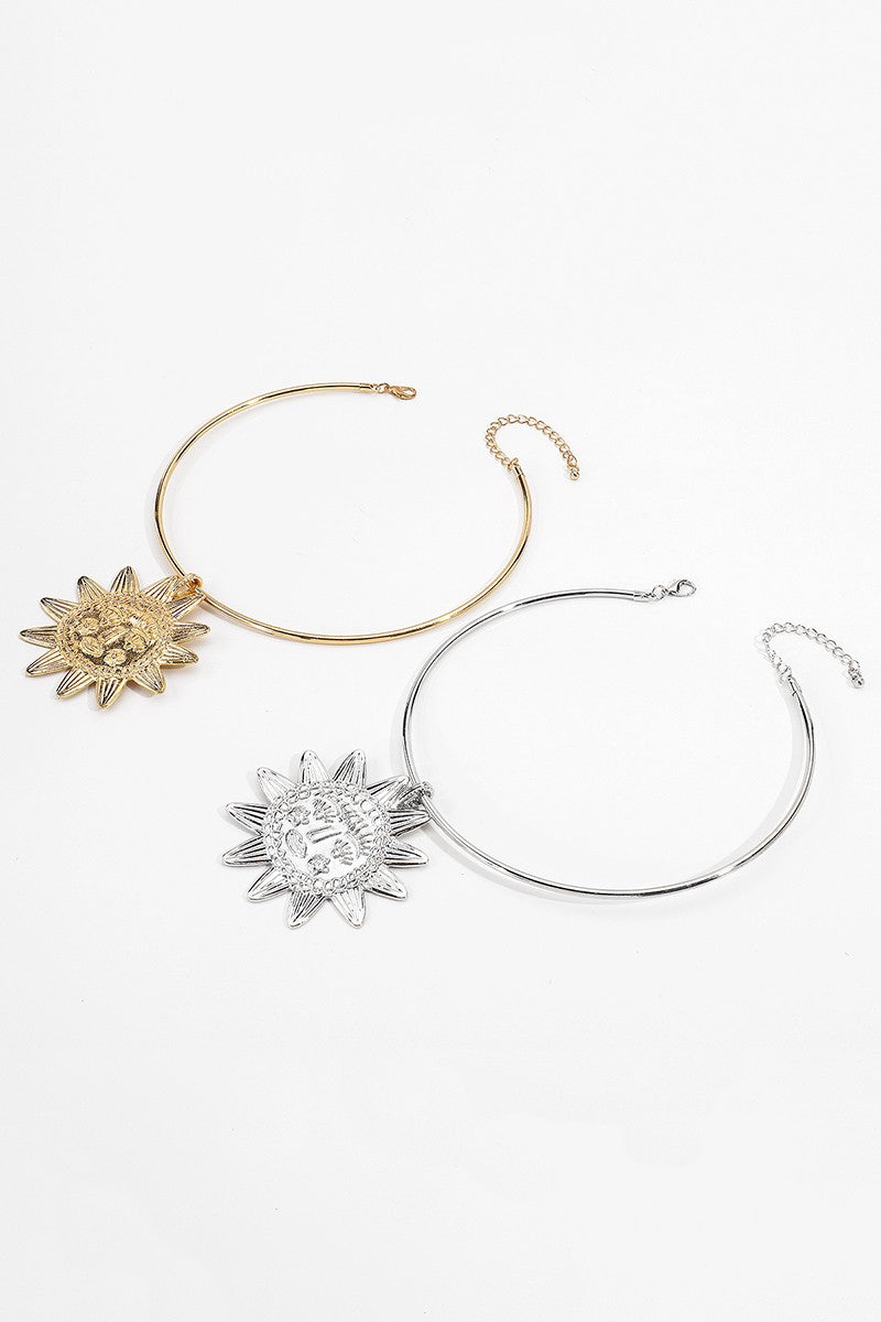 Metal Sun Face Collar/Pendant Necklace