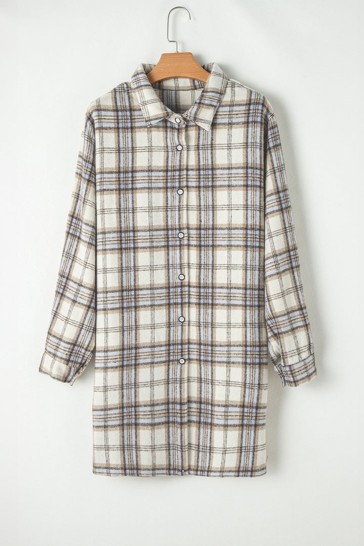 Plaid Print Tunic Plus Size Shacket With Silts
