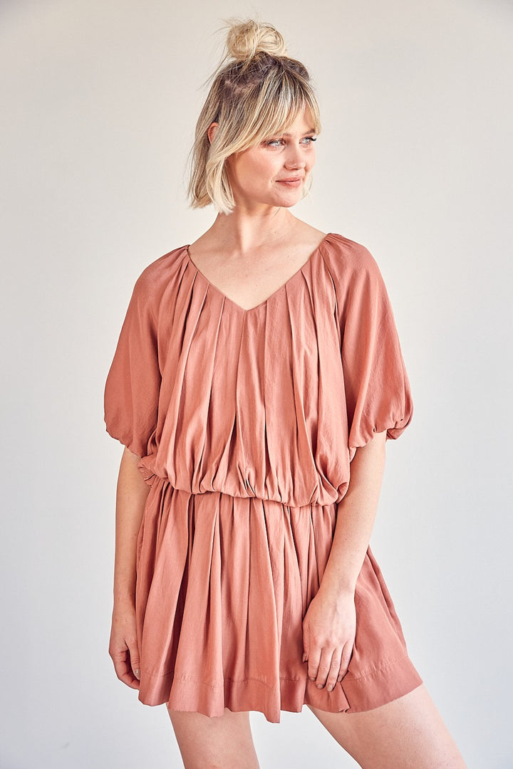 V-neck Romper With Pleat Detail
