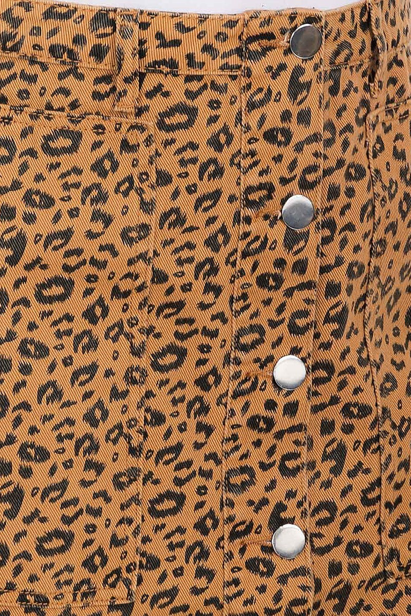 Plus Button Up Pockets Animal Print Denim Mini Skirt
