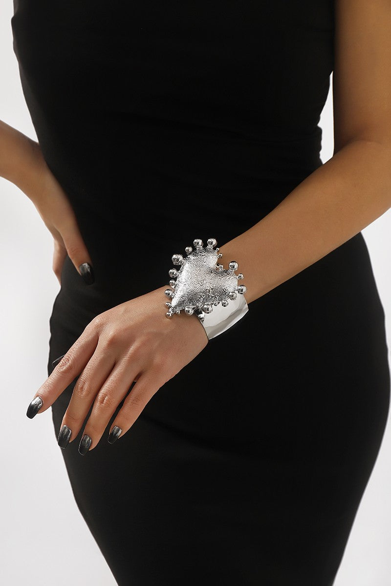 Large Metal Heart Wide Cuff Bracelet