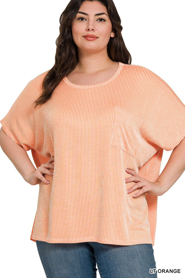 Plus Corded Rib Oversized Short-sleeve Top