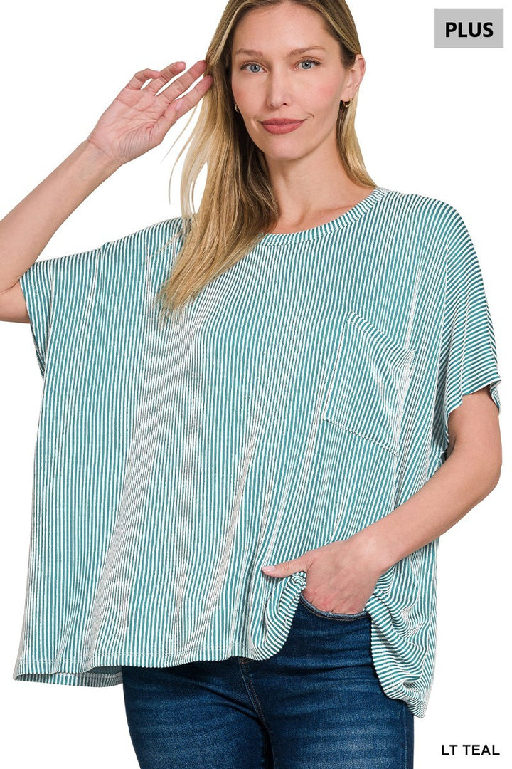 Plus Corded Rib Oversized Short-sleeve Top