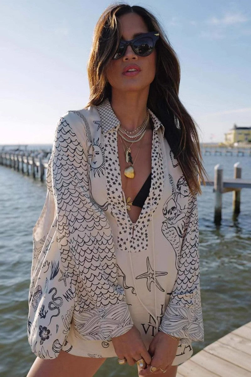 Plus Graphic Print Beach Cover-up Set