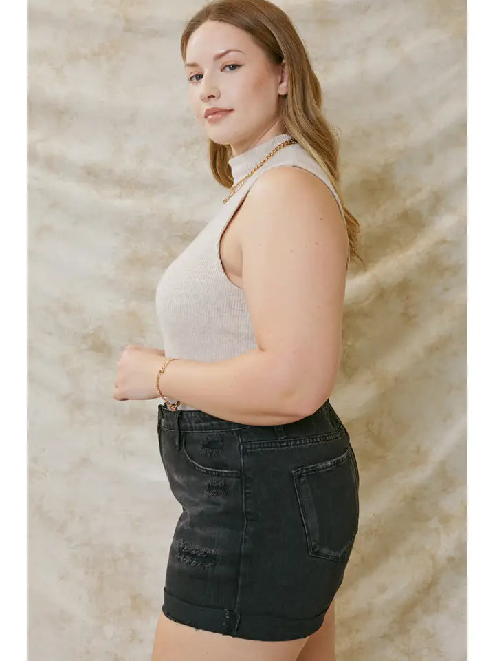 Kancan Plus Black Denim Shorts
