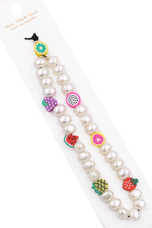 Cream Pearl Rubber Fruit Phone Charm