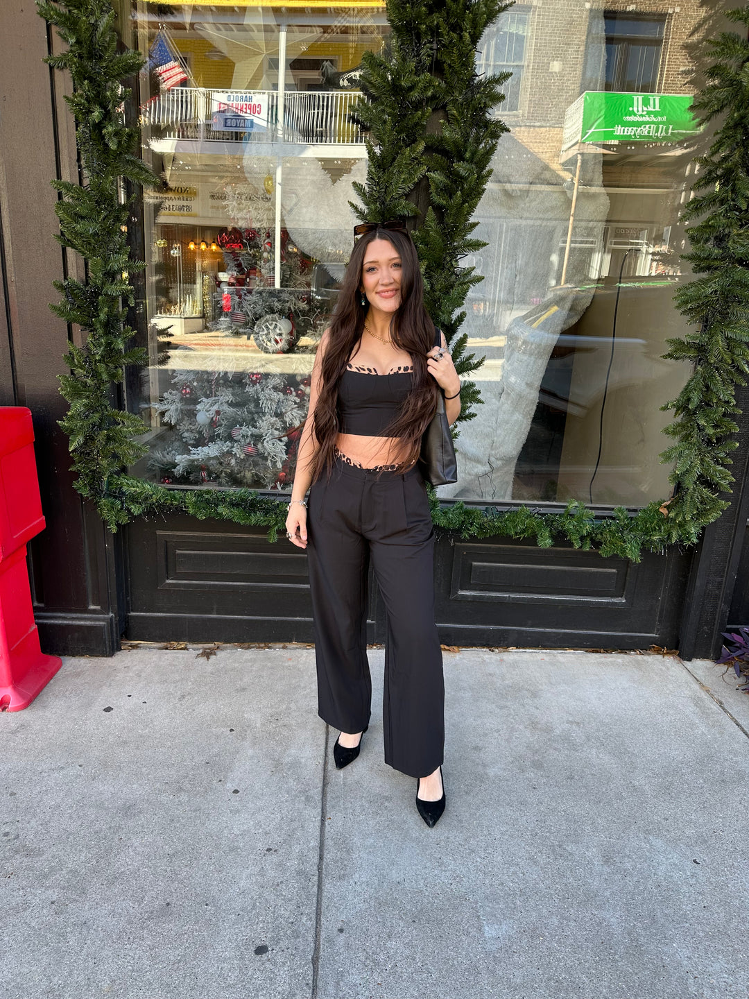 High Waist Satin Leopard Woven Pants