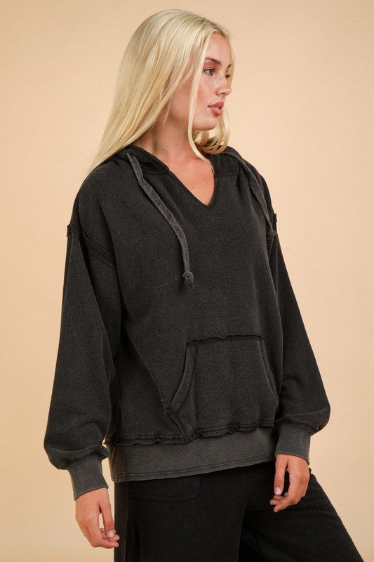Oversized Brushed French Terry Knit Hoodie Top