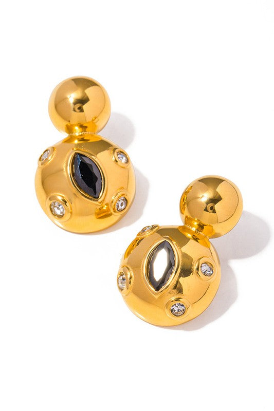 Stainless Steel CZ Double Ball Dangle Earrings