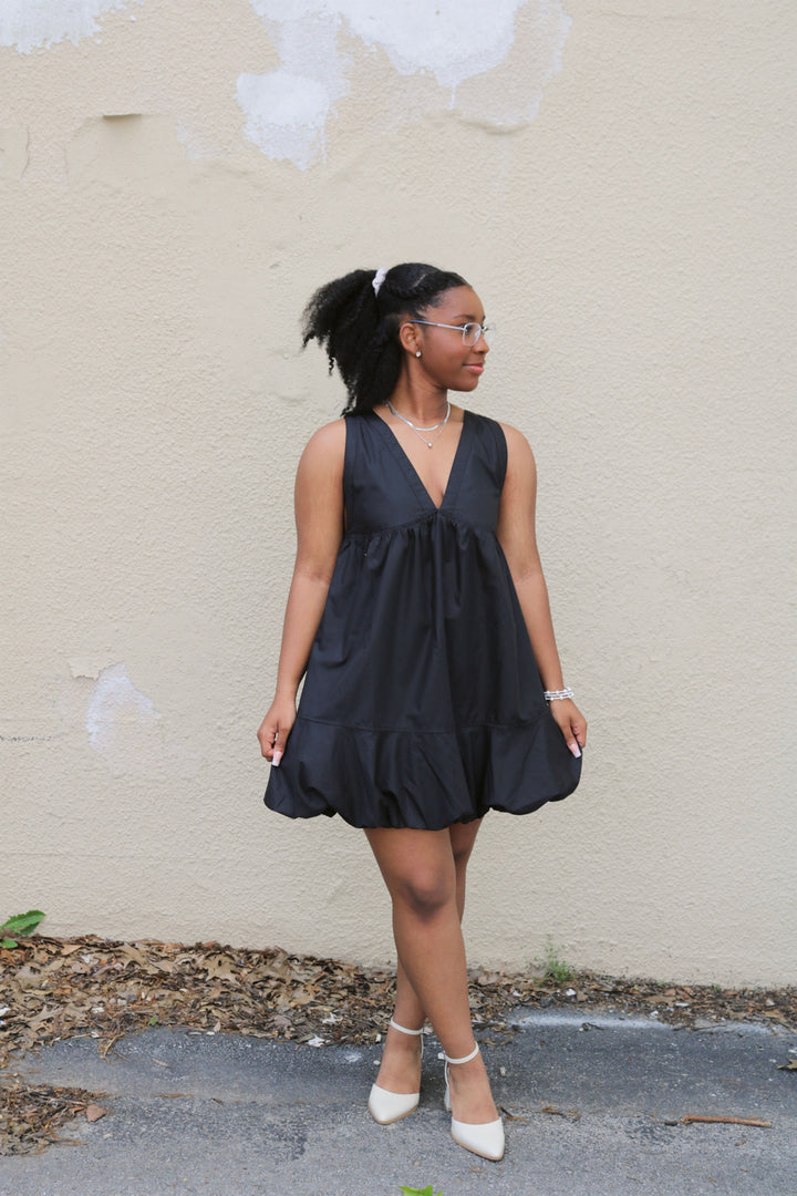 Deep V Strapless Knit Mini Dress with Back Ties