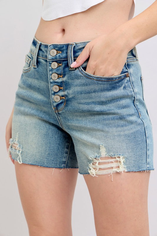 Judy Blue Vintage Wash Button Fly & Destroy Shorts