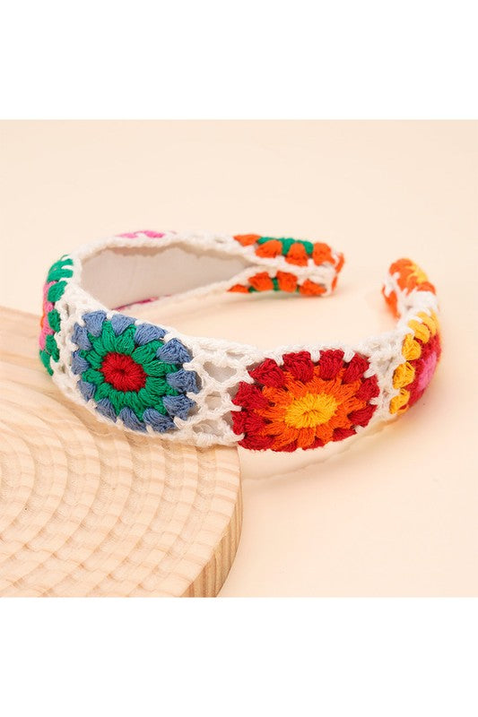 Daisy Floral Crochet Woven Knit Headband