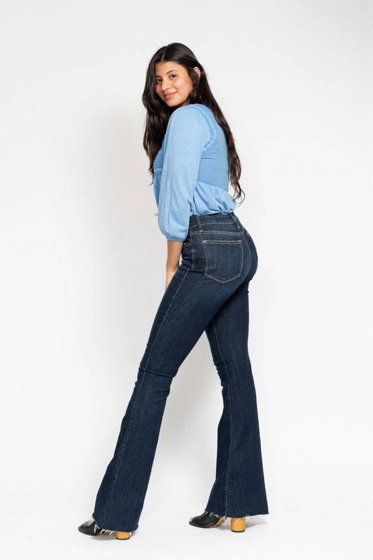 Judy Blue High Waist Raw Hem Flare Jeans