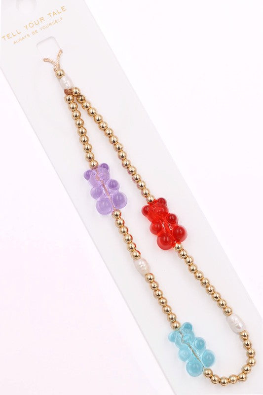 Acrylic Gummy Bear Metal Bead Phone Charm