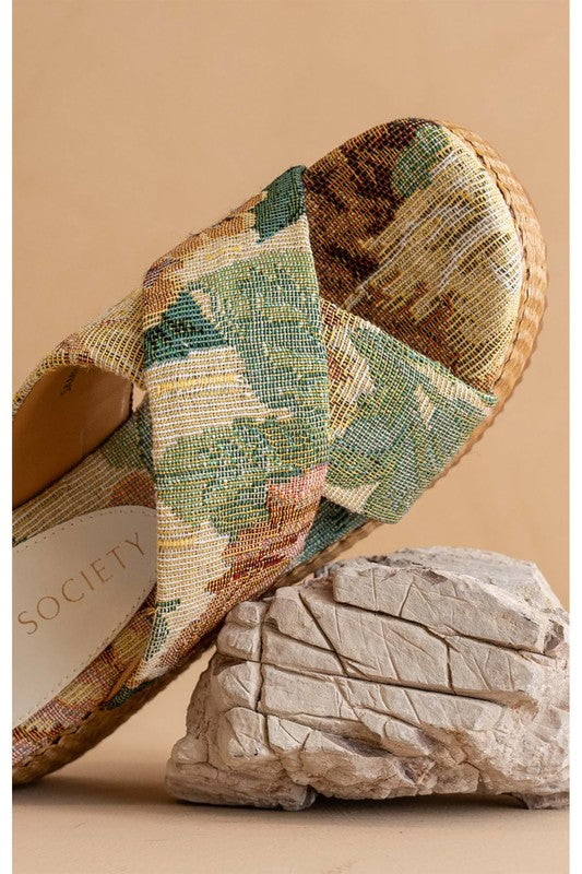 Floral Raffia Platform Sandal