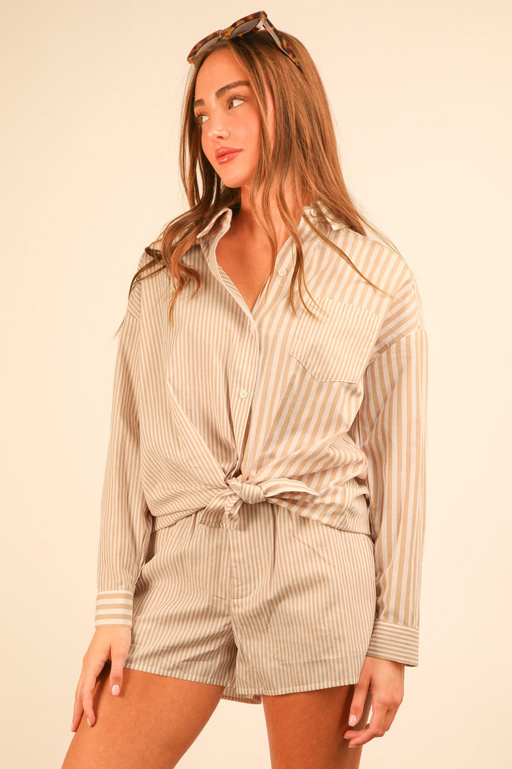 Striped Oversized Comfy Shirt & Shorts Set