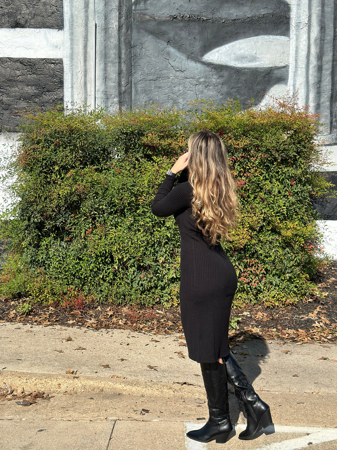 Ribbed Knit Half Button Shirt Midi Dress