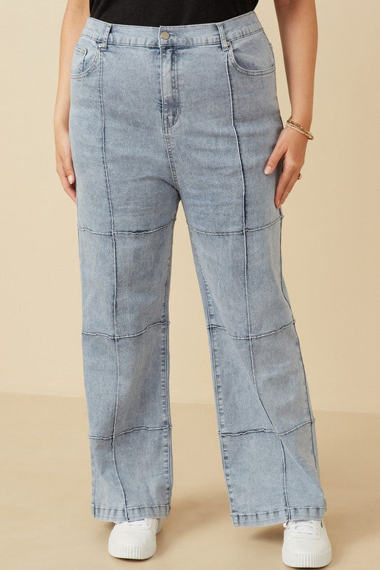 Plus size Washed Paneled Detail Denim Jeans