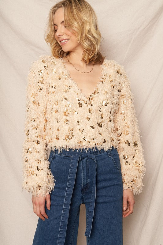 Oversized Feathery Glitter Sequin Sweater Top