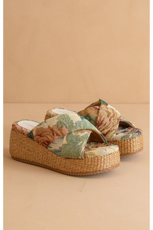 Floral Raffia Platform Sandal