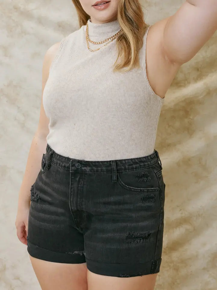 Kancan Plus Black Denim Shorts
