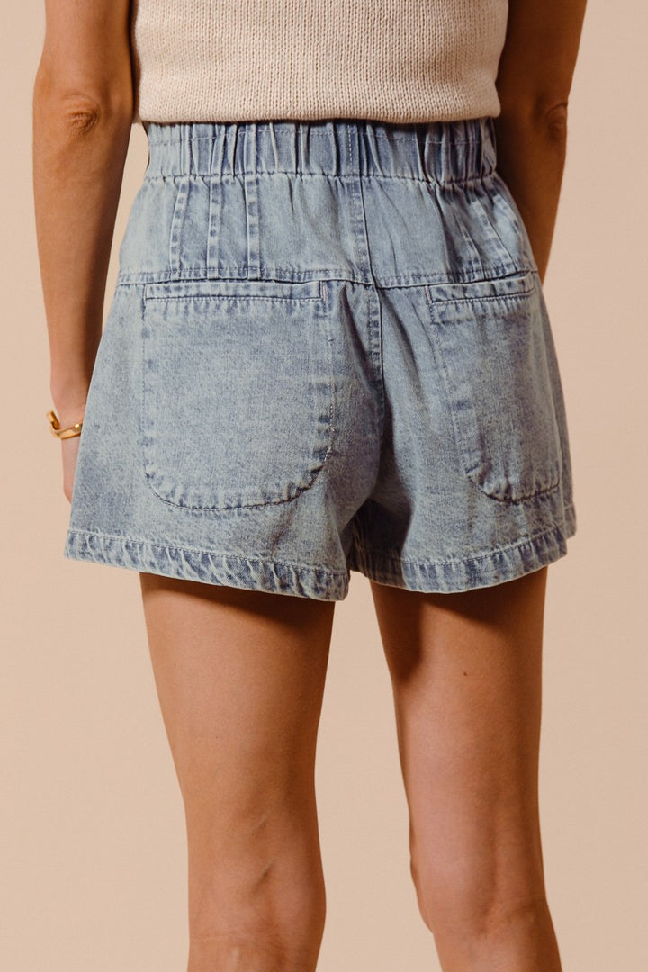 Flared Denim Shorts with Drawstring