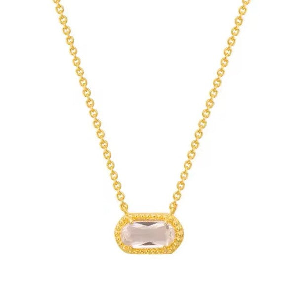 Geometric Birthstone Oval Pendant Necklaces