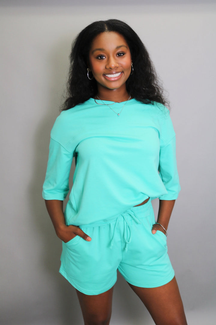 Solid Loose V Neck Half Sleeve Tee And Shorts