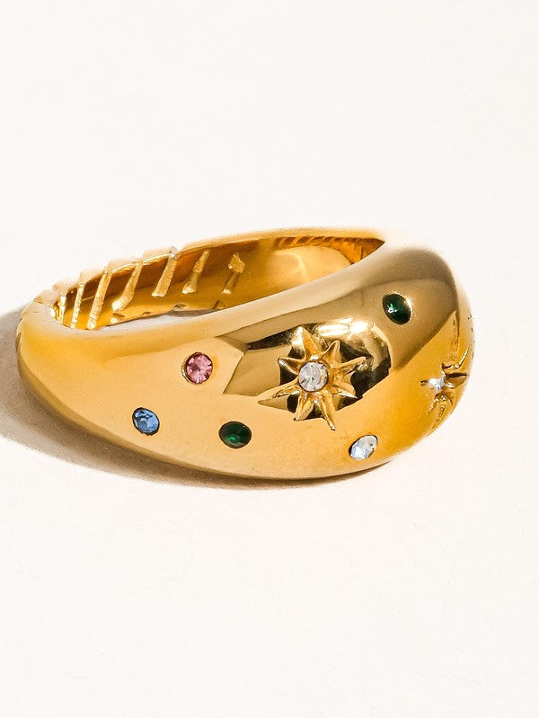 18K Gold Non-Tarnish Star Dome Ring