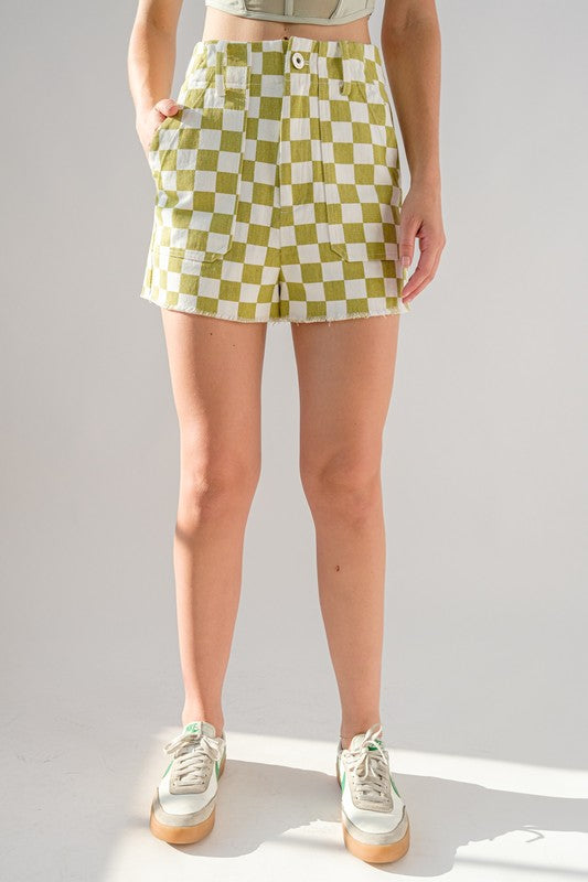 Colleen Checkered Denim Shorts