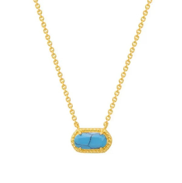 Geometric Birthstone Oval Pendant Necklaces