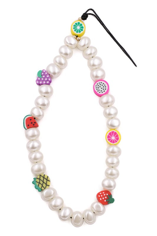 Cream Pearl Rubber Fruit Phone Charm