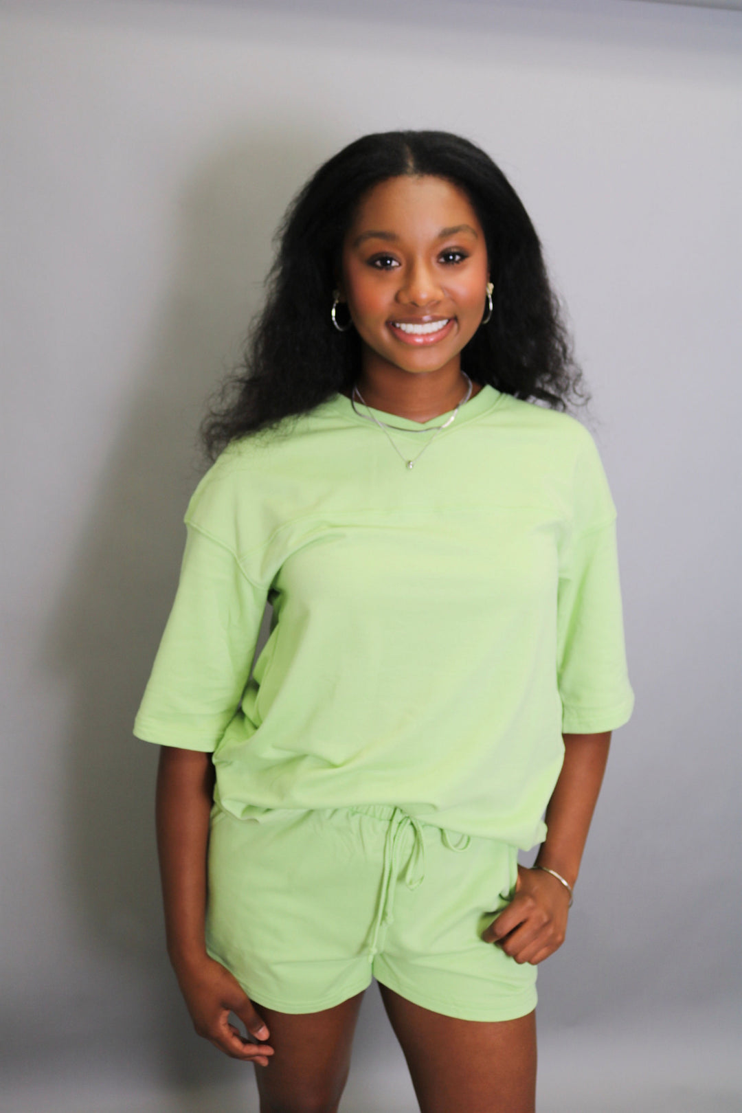 Solid Loose V Neck Half Sleeve Tee And Shorts