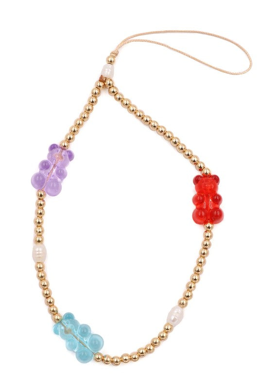 Acrylic Gummy Bear Metal Bead Phone Charm