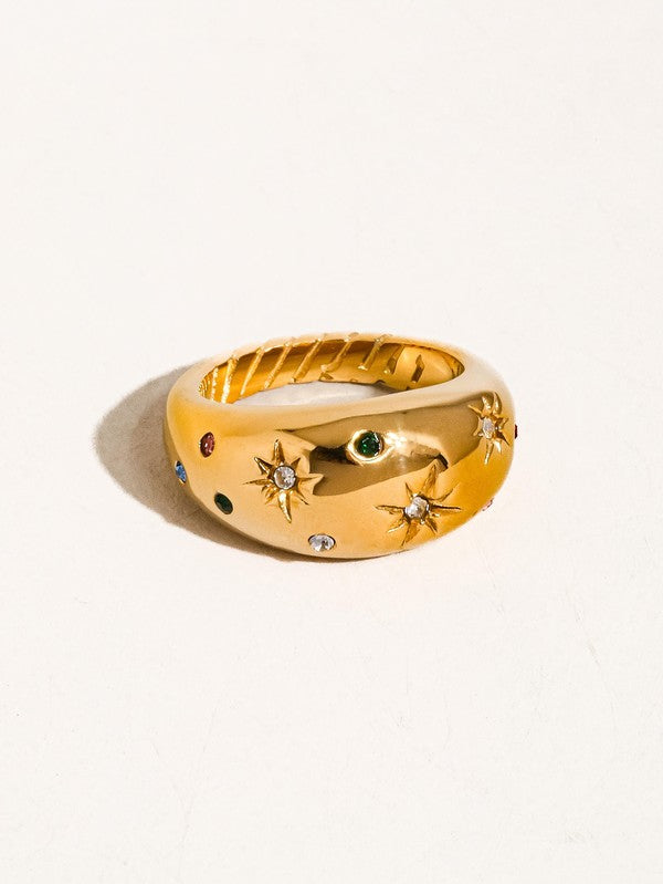 18K Gold Non-Tarnish Star Dome Ring