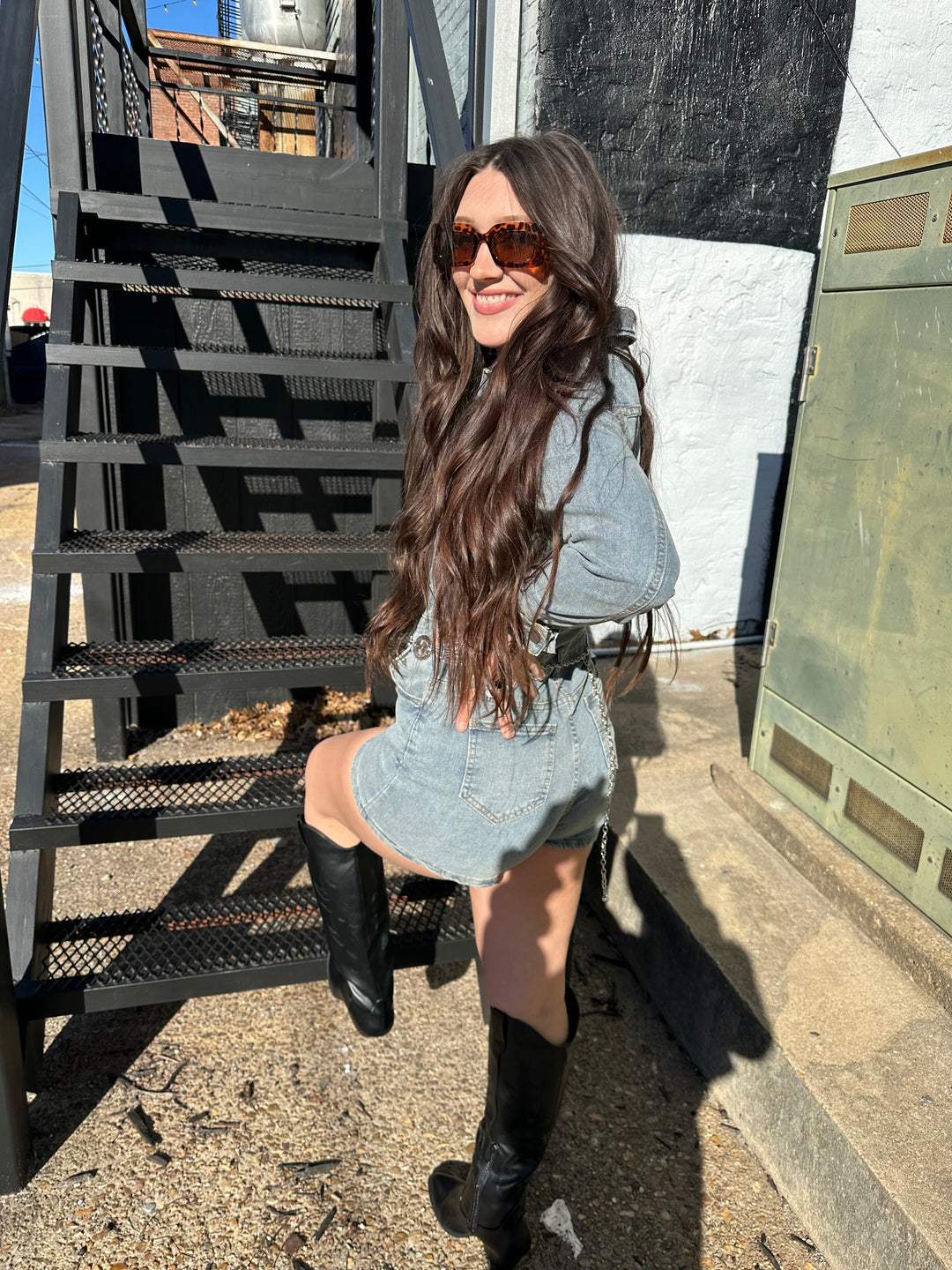 Long Sleeve Denim Rompers