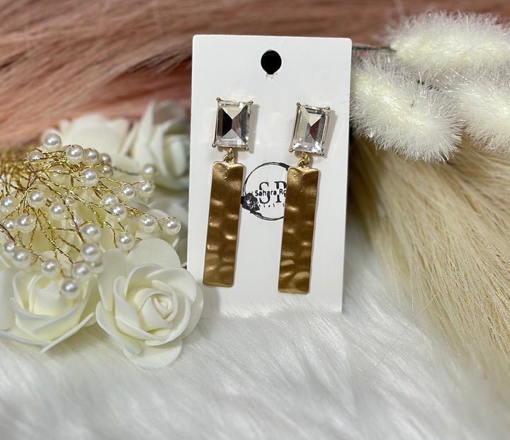 Large rhinestone matte metal rectangle statement dangle earrings
