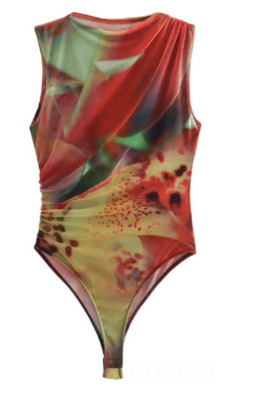 Sleeveless Tie Dye Mesh Body Suit