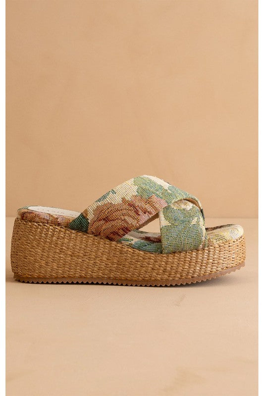 Floral Raffia Platform Sandal